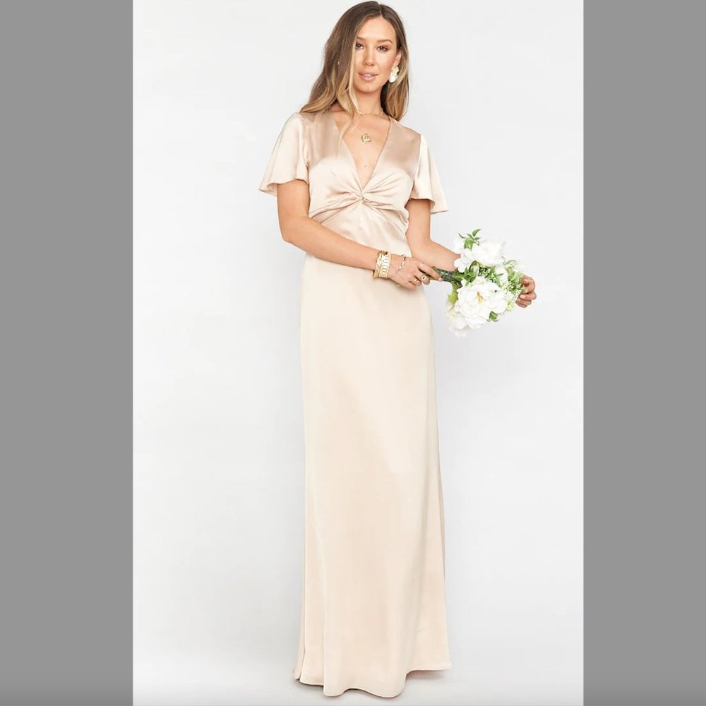 Show Me Your Mumu, Rome Twist Gown - Champagne Luxe Satin